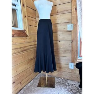 Vintage Maxi Skirt Women Large Black Trumpet Mermaid Flared Raw Hem Handmade